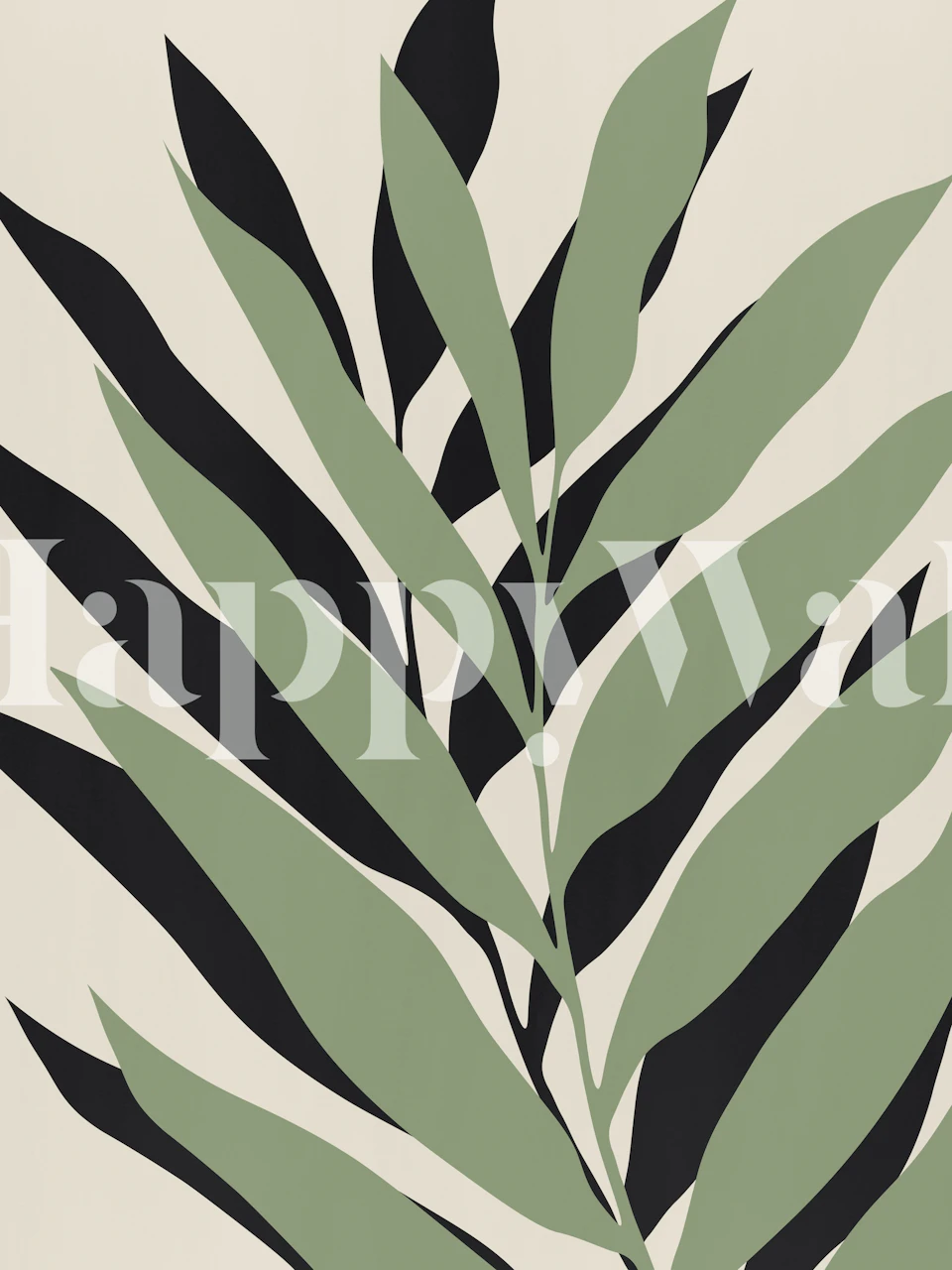 Stylized green leaves with black background wallpaper
