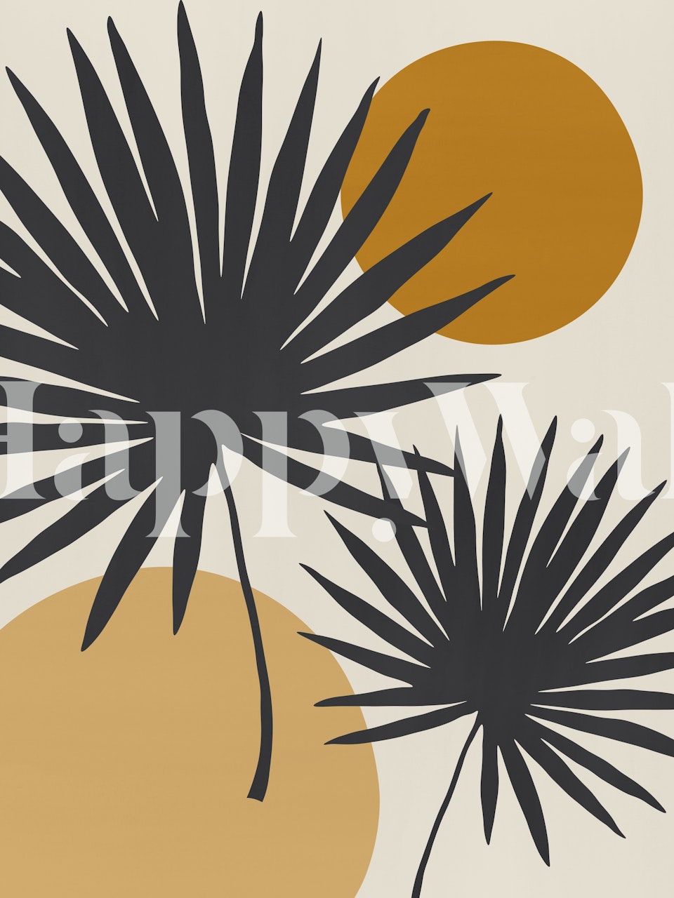 Black palm leaves with earthy circles wallpaper
