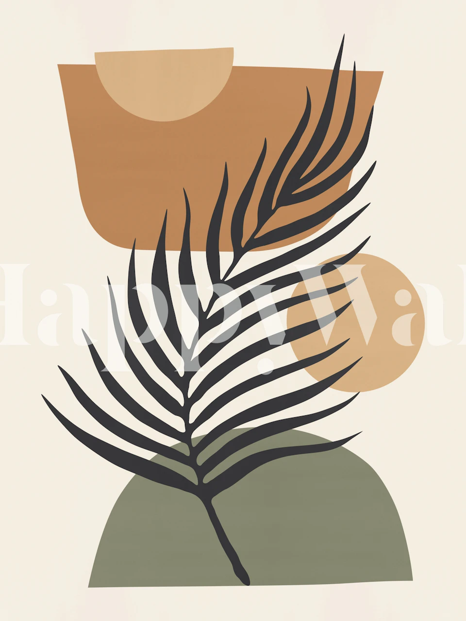 Botanical abstract wallpaper with green, brown, and beige shapes