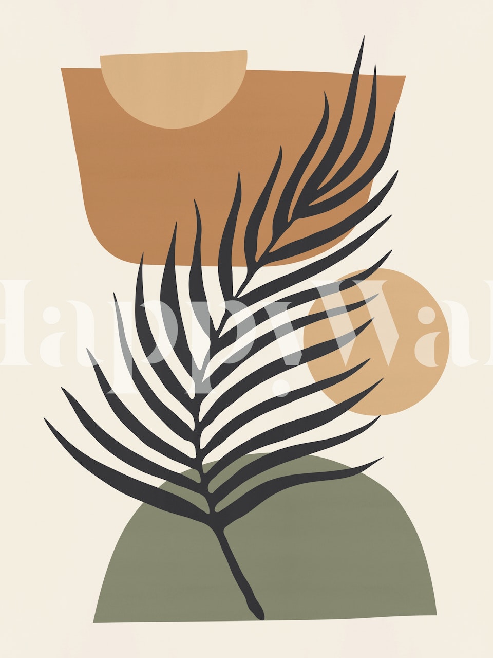 Botanical abstract wallpaper with green, brown, and beige shapes