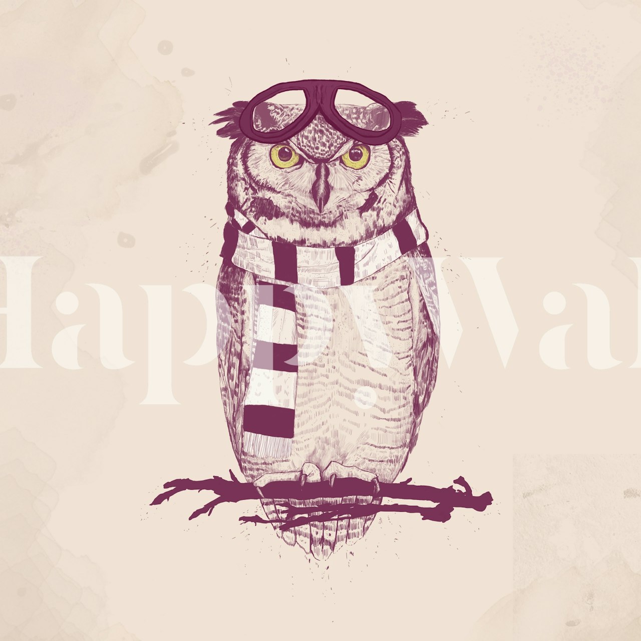 Aviator owl wallpaper in a room setting