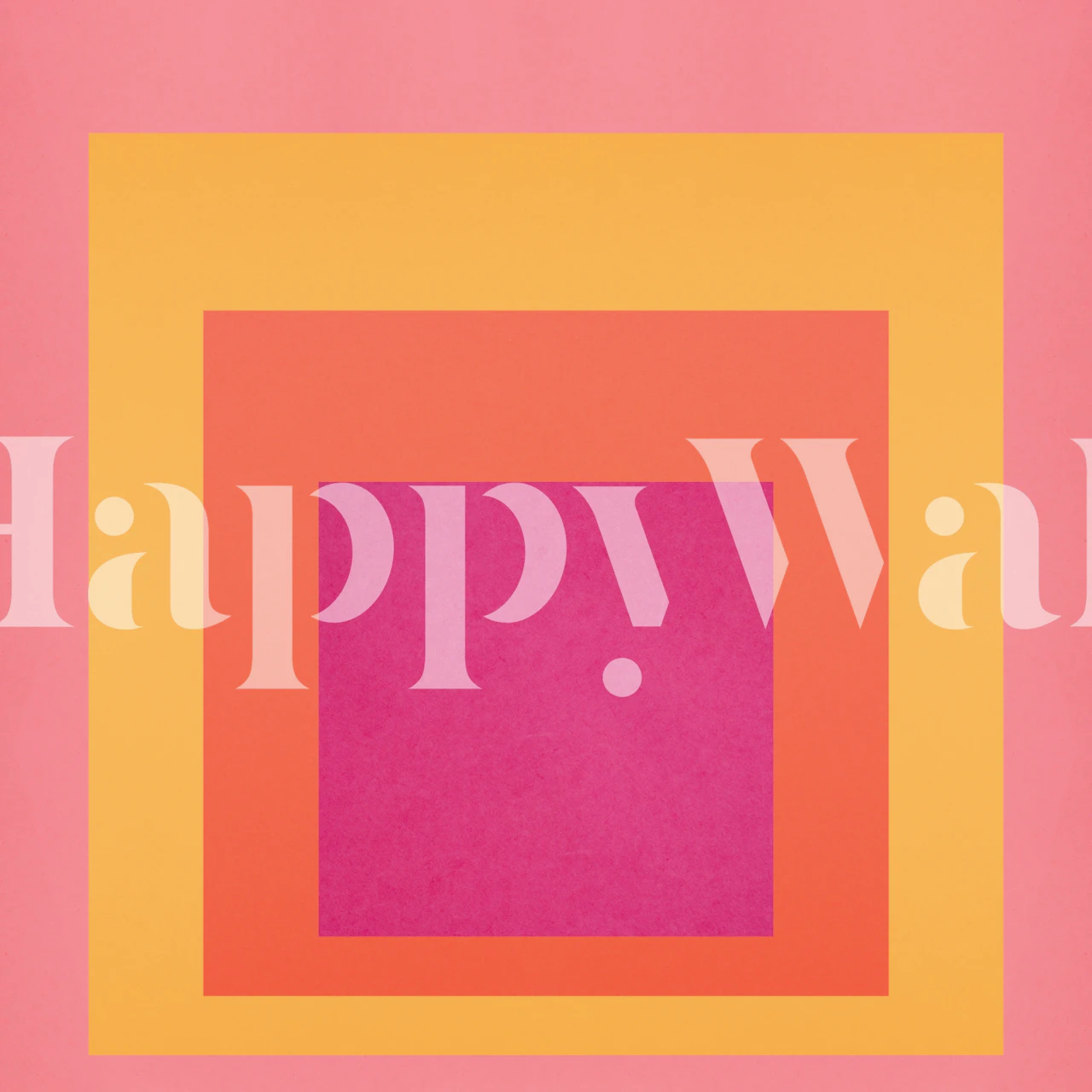 Conceptual collage of nested squares with gradient hues of coral and fuchsia on a wall mural