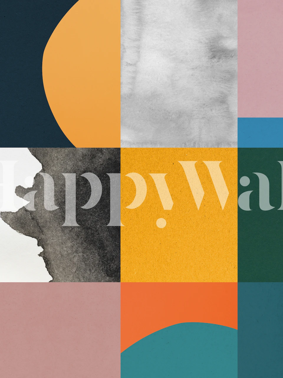 Conceptual collage wallpaper in a room