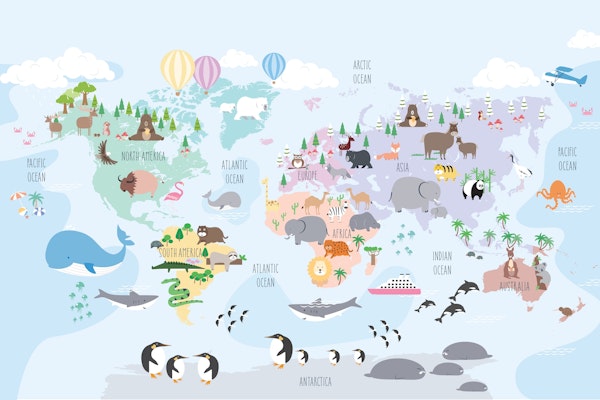 Nursery World Map with Animals