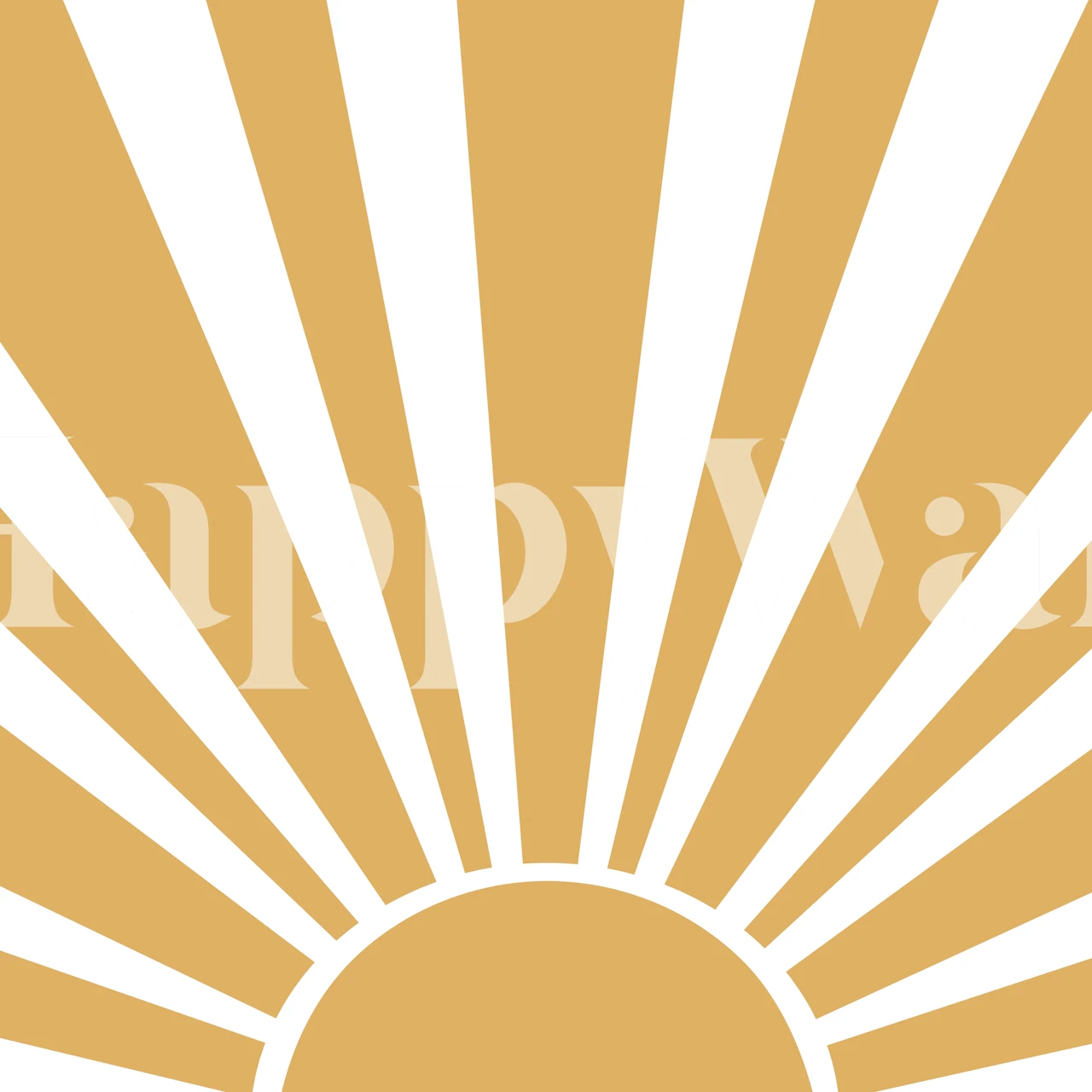 Fotomural con forma de rayos de sol de estilo bohemio en tonos amarillos y blancos.