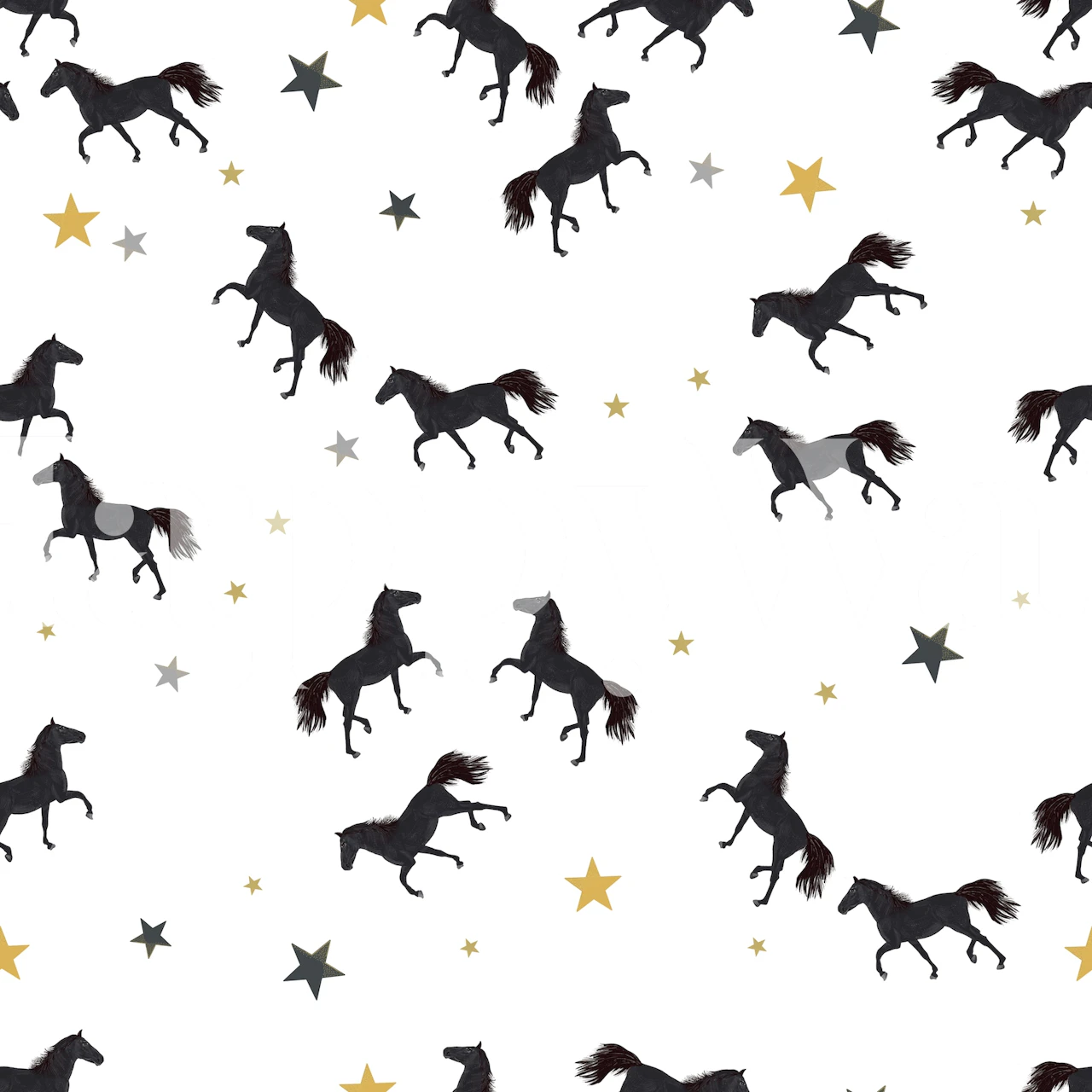 Black horses and stars pattern wallpaper