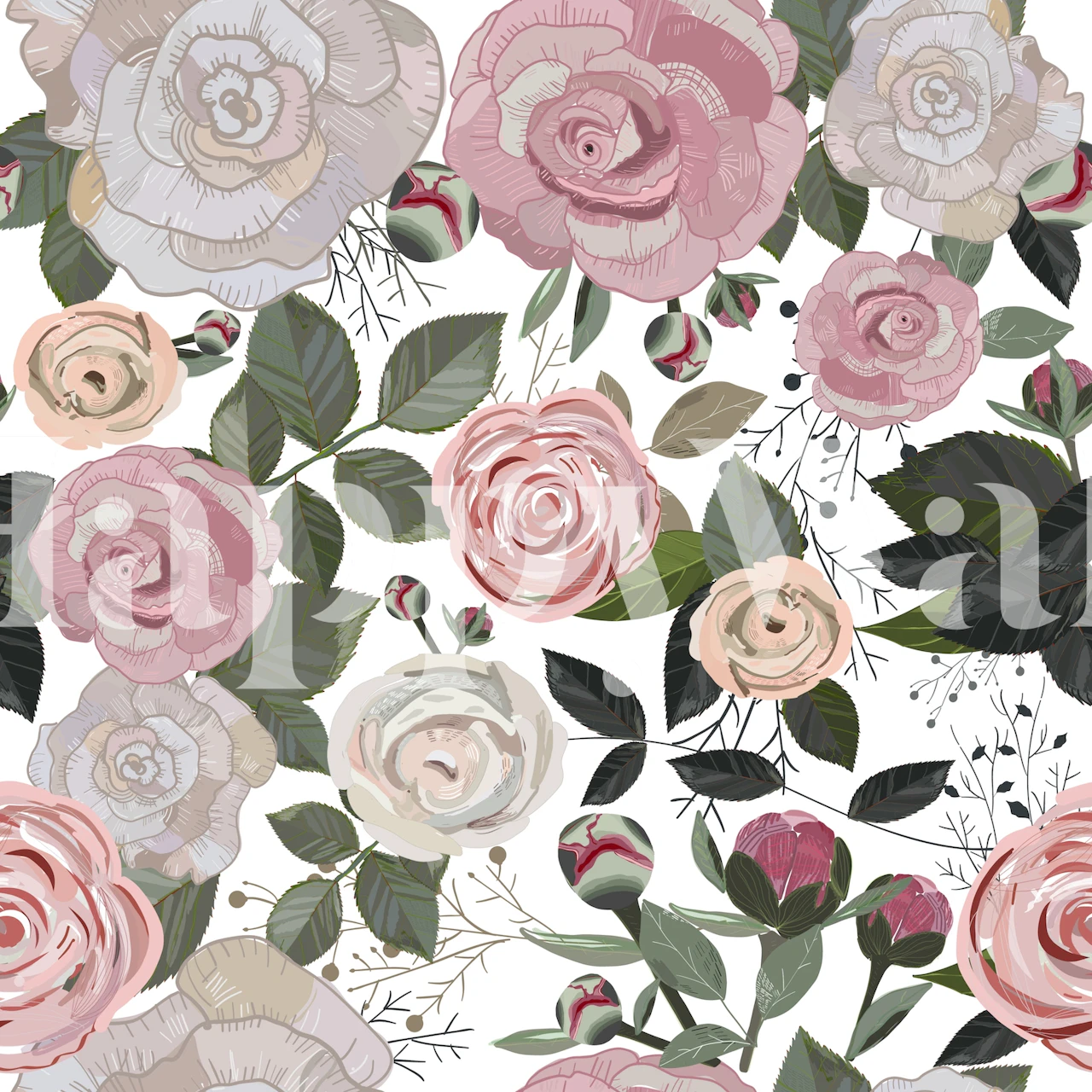 Peony and roses blomster tapet i et rom