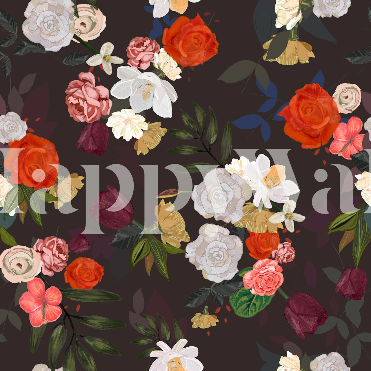 Orange roses og tulip wallpaper i et rom