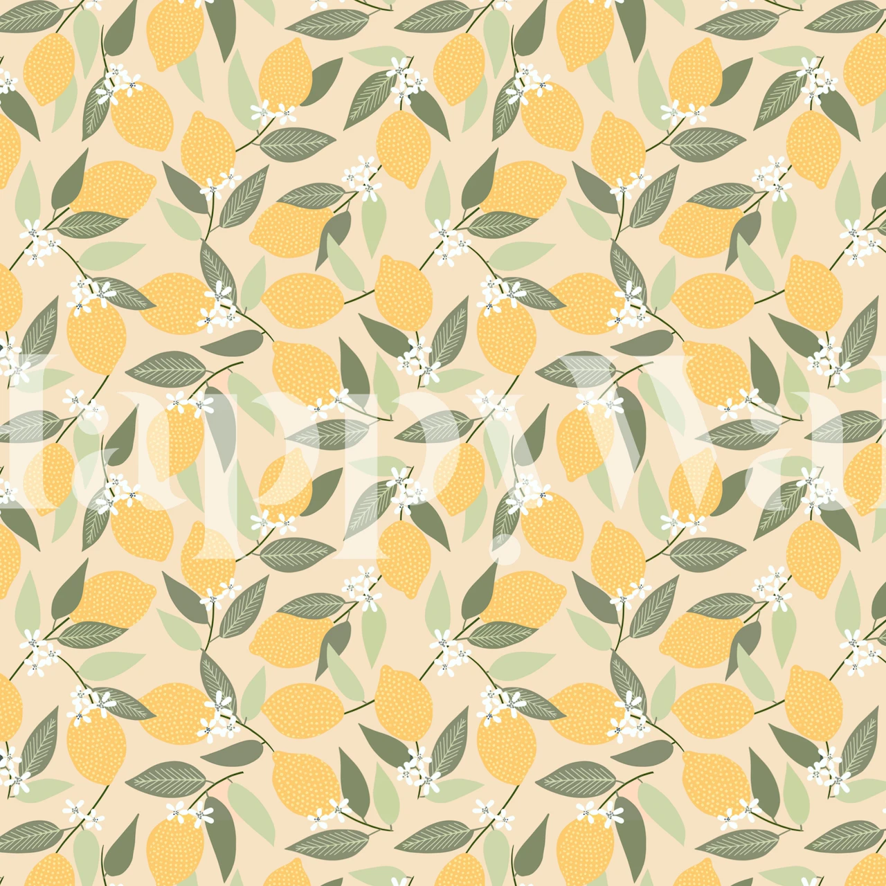 Muurschildering met citroen- en bladerenpatroon voor een frisse kamerinrichting