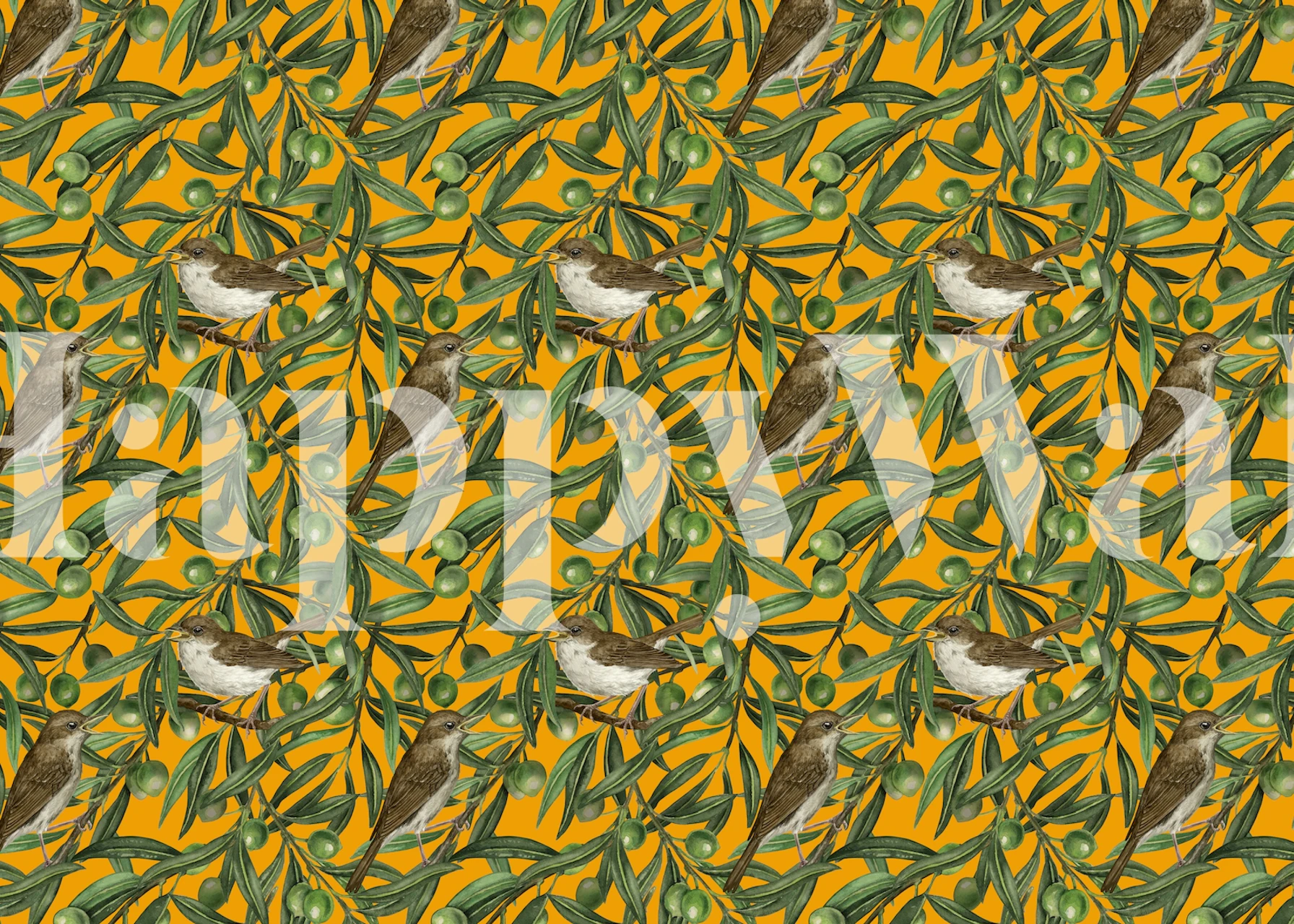 Birds in the olive tree wzór tapetowy