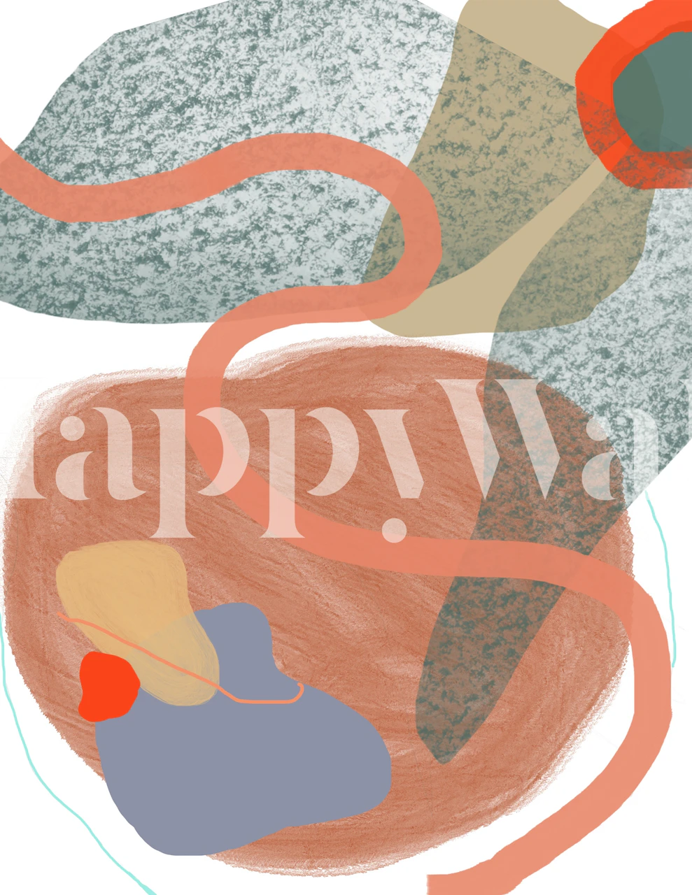 Abstract wall mural with organic shapes and earth tones