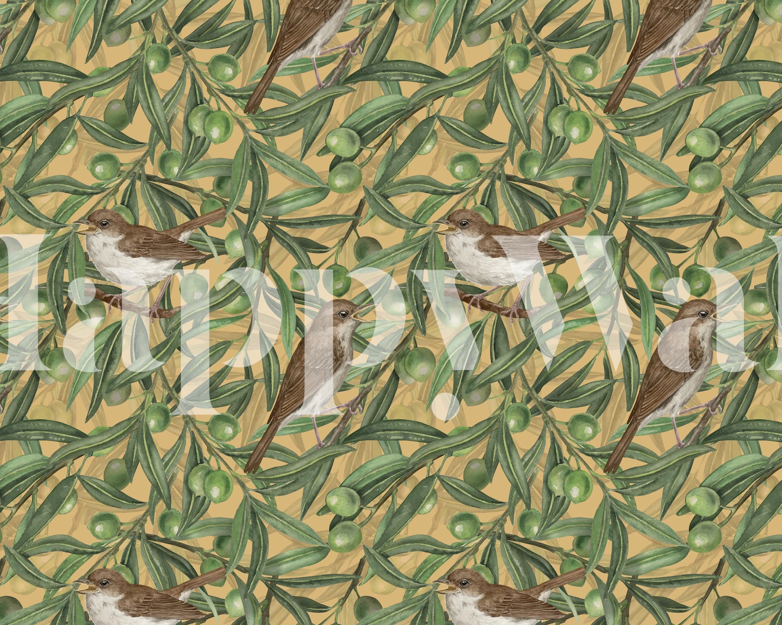 Birds in the Olive Tree wallpaper design