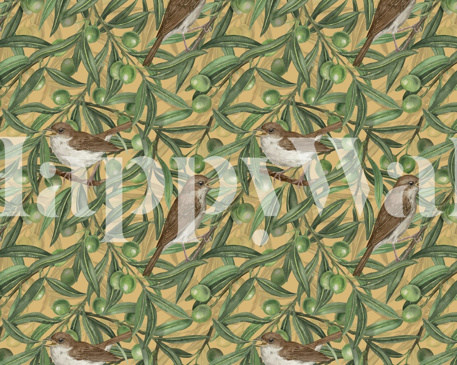 Birds in the Olive Tree wallpaper design