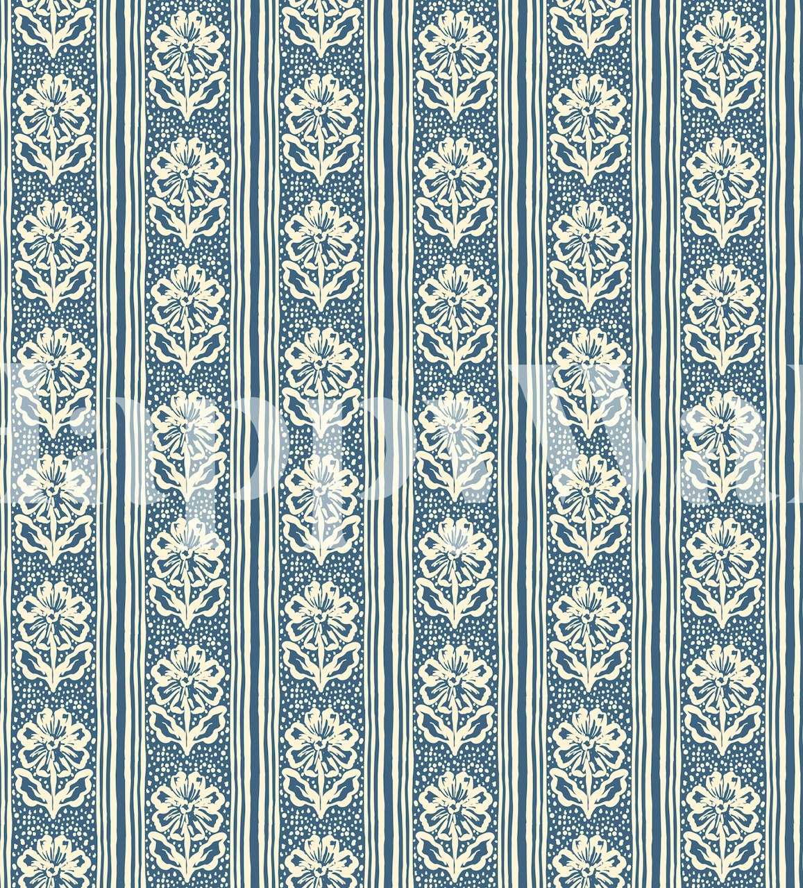 Floral and striped pattern in navy and cream wallpaper