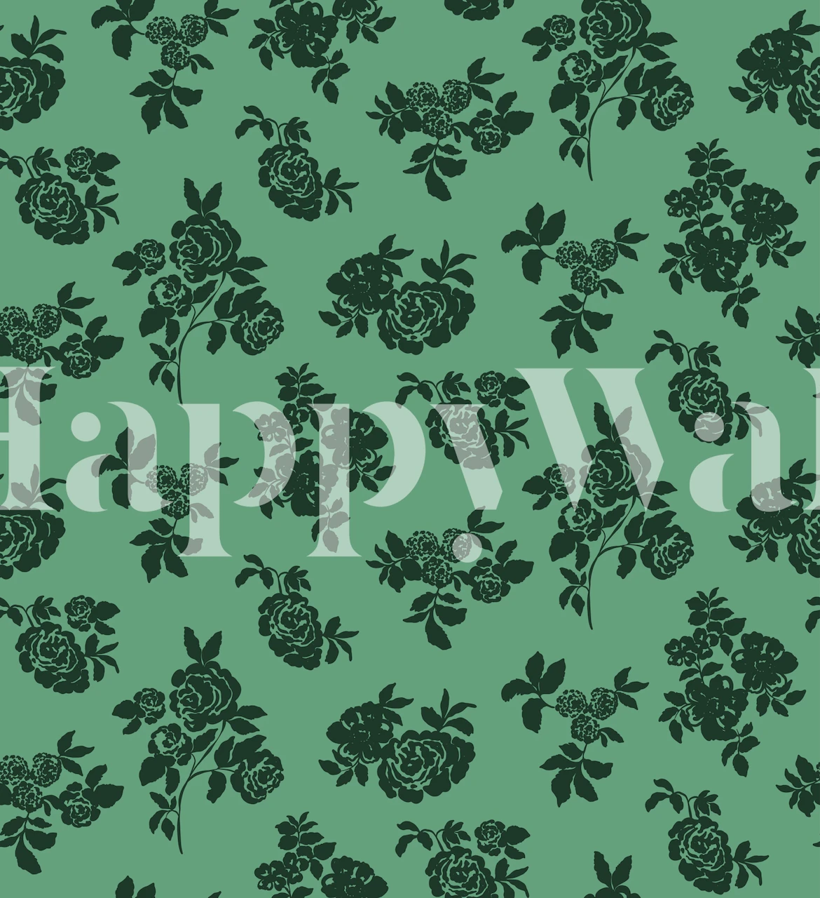 Vintage green floral wallpaper with dark flowers and leaves