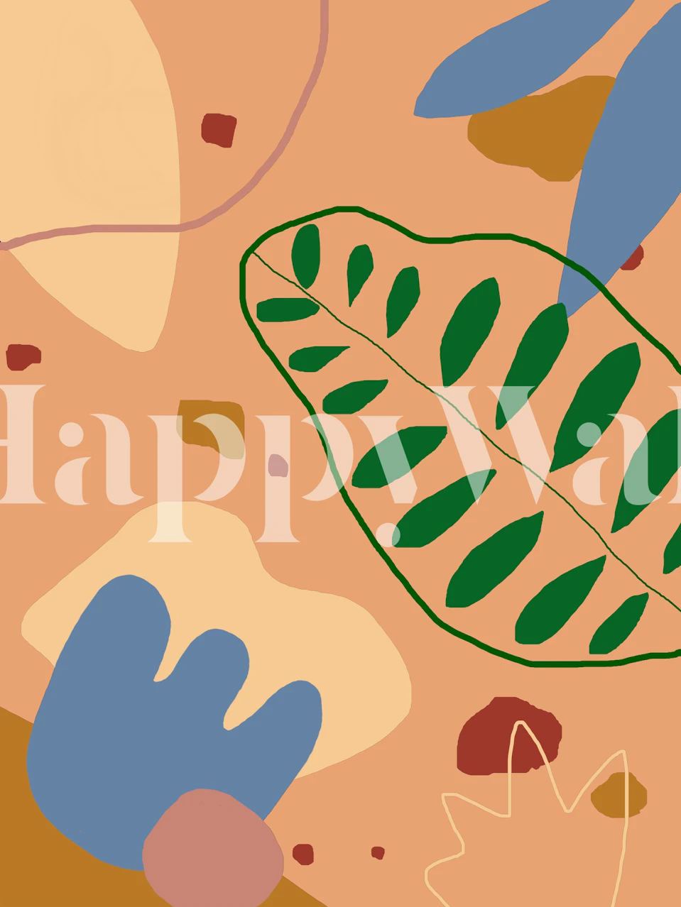 Modern botanical wall mural showcasing stylized coral vegetation in earthy tones