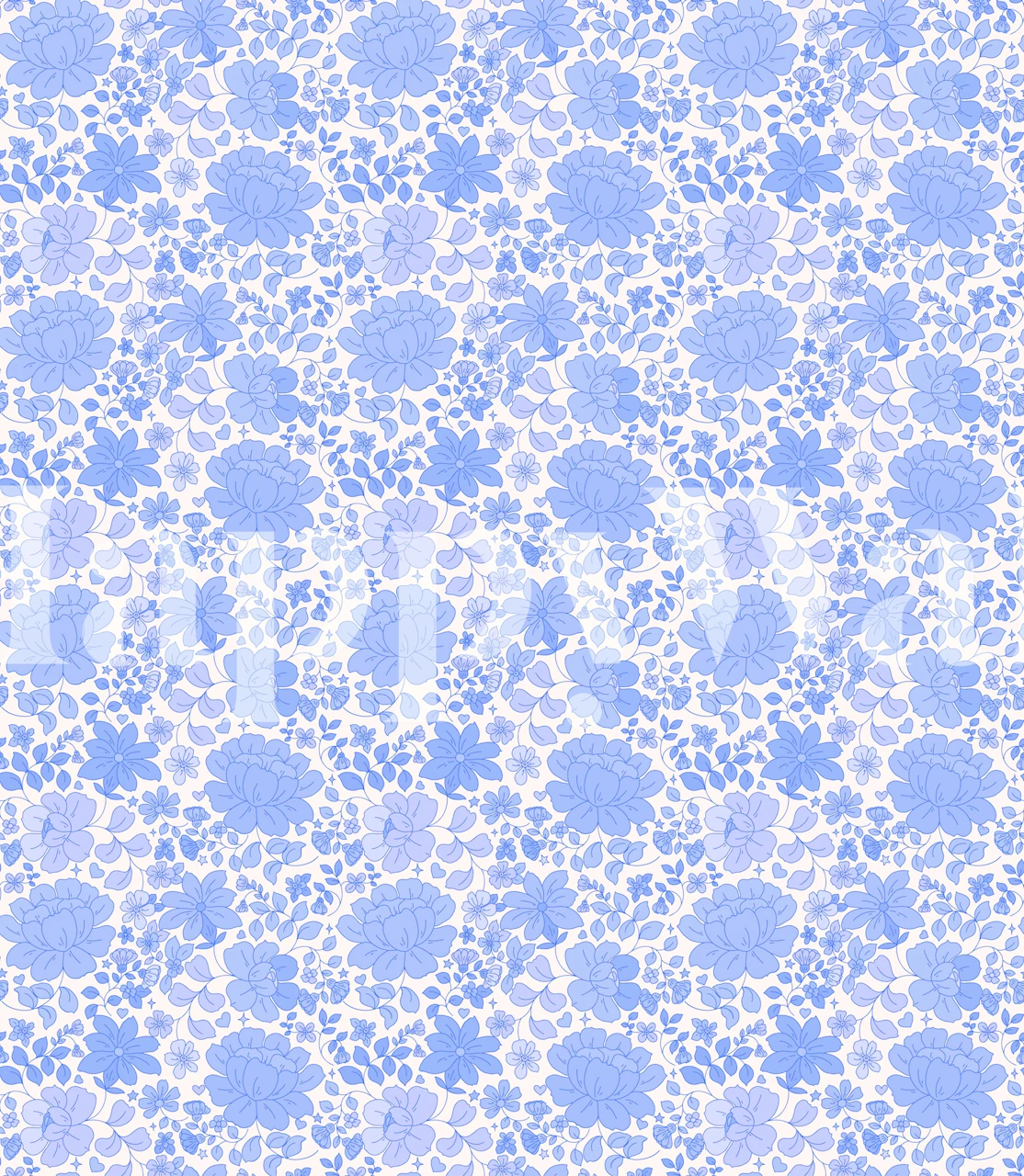 Blauwe kantpatroon muurschildering genaamd Amelia