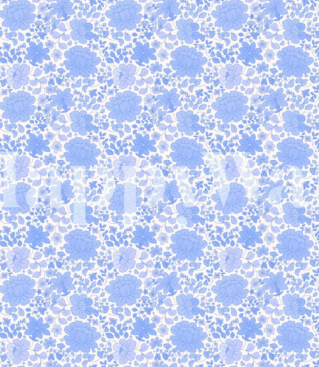 Blauwe kantpatroon muurschildering genaamd Amelia