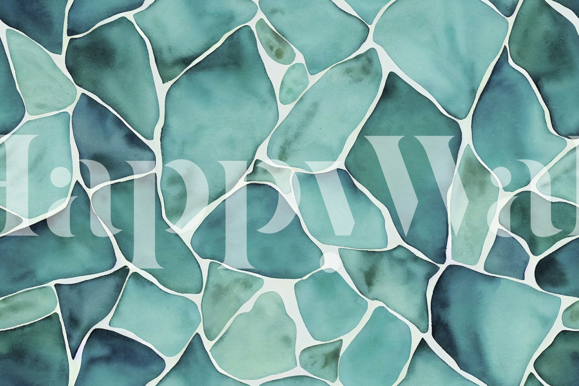 Ocean style sea glass art wallpaper with turquoise and teal colors