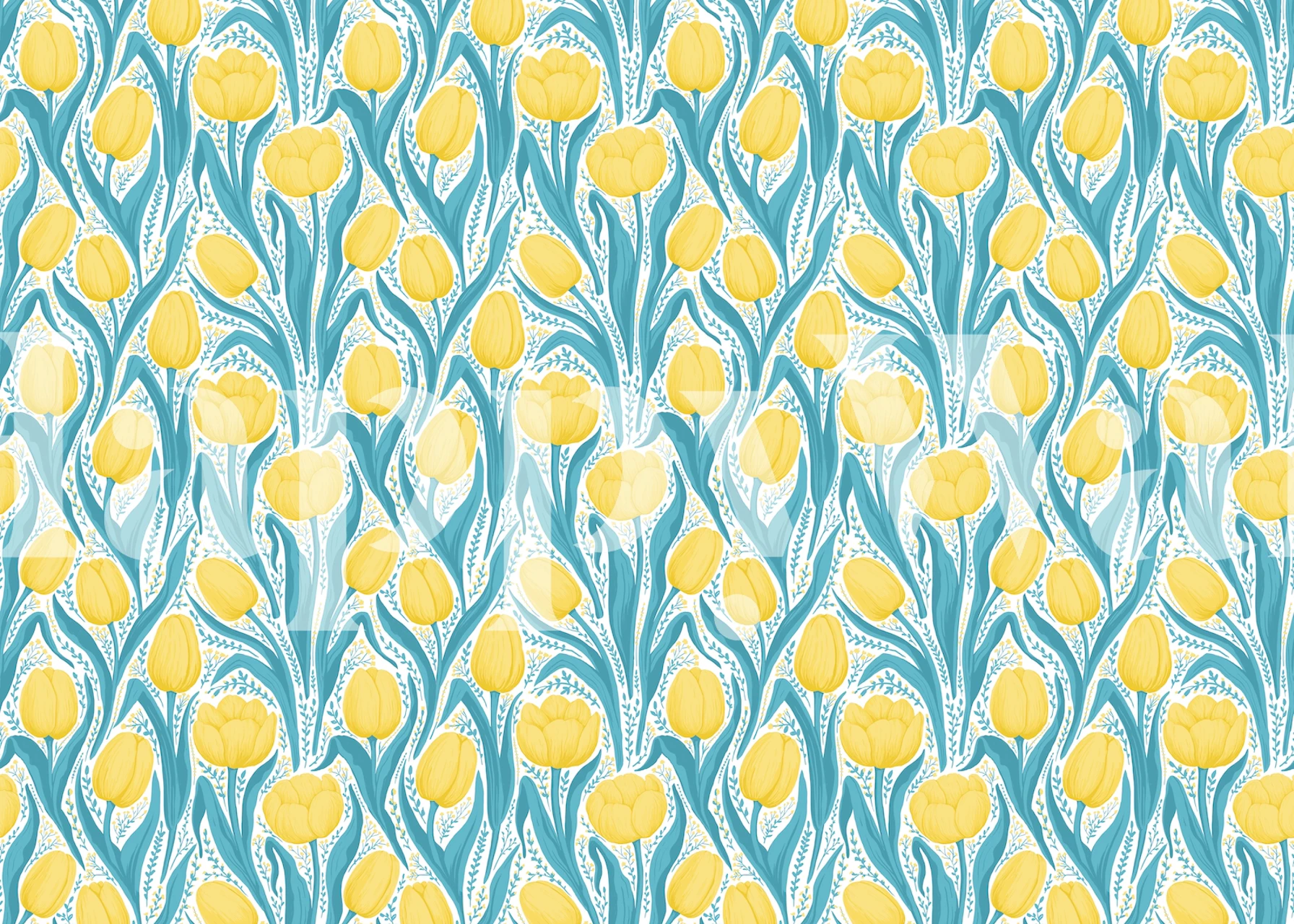 Tulip wallpaper in blue and yellow design