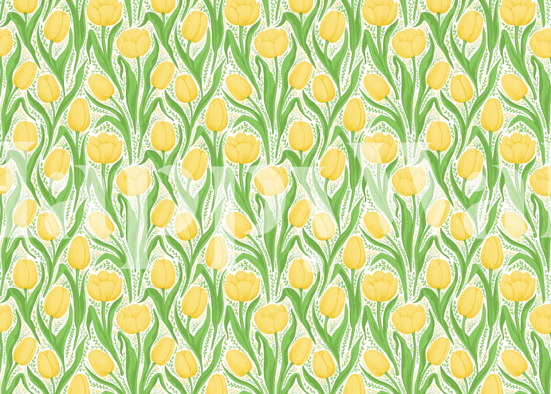 Pink tulips with green leaves wall mural pattern