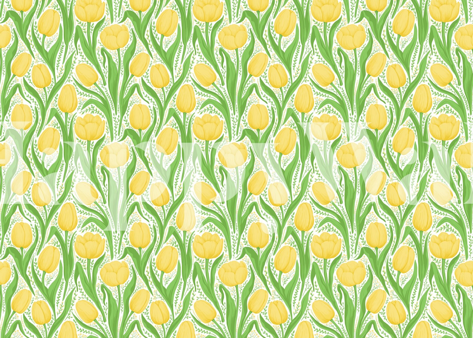 Fotomural tulipanes rosas con hojas verdes