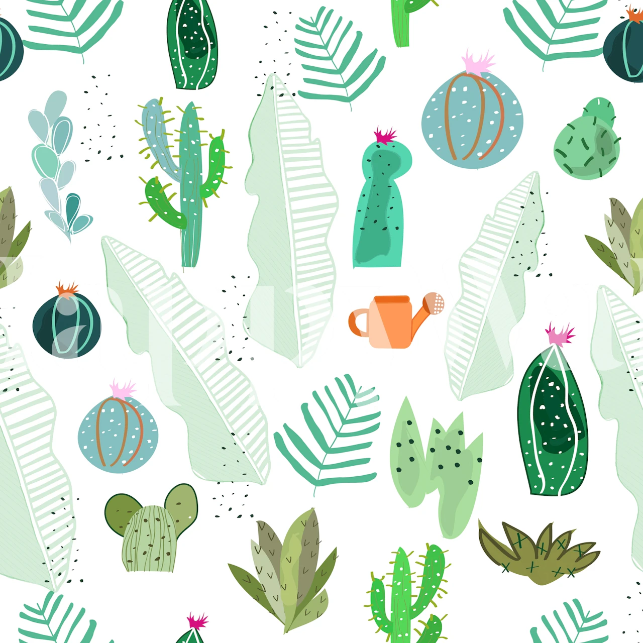 Cactus and flowers tropical tapet i et rum