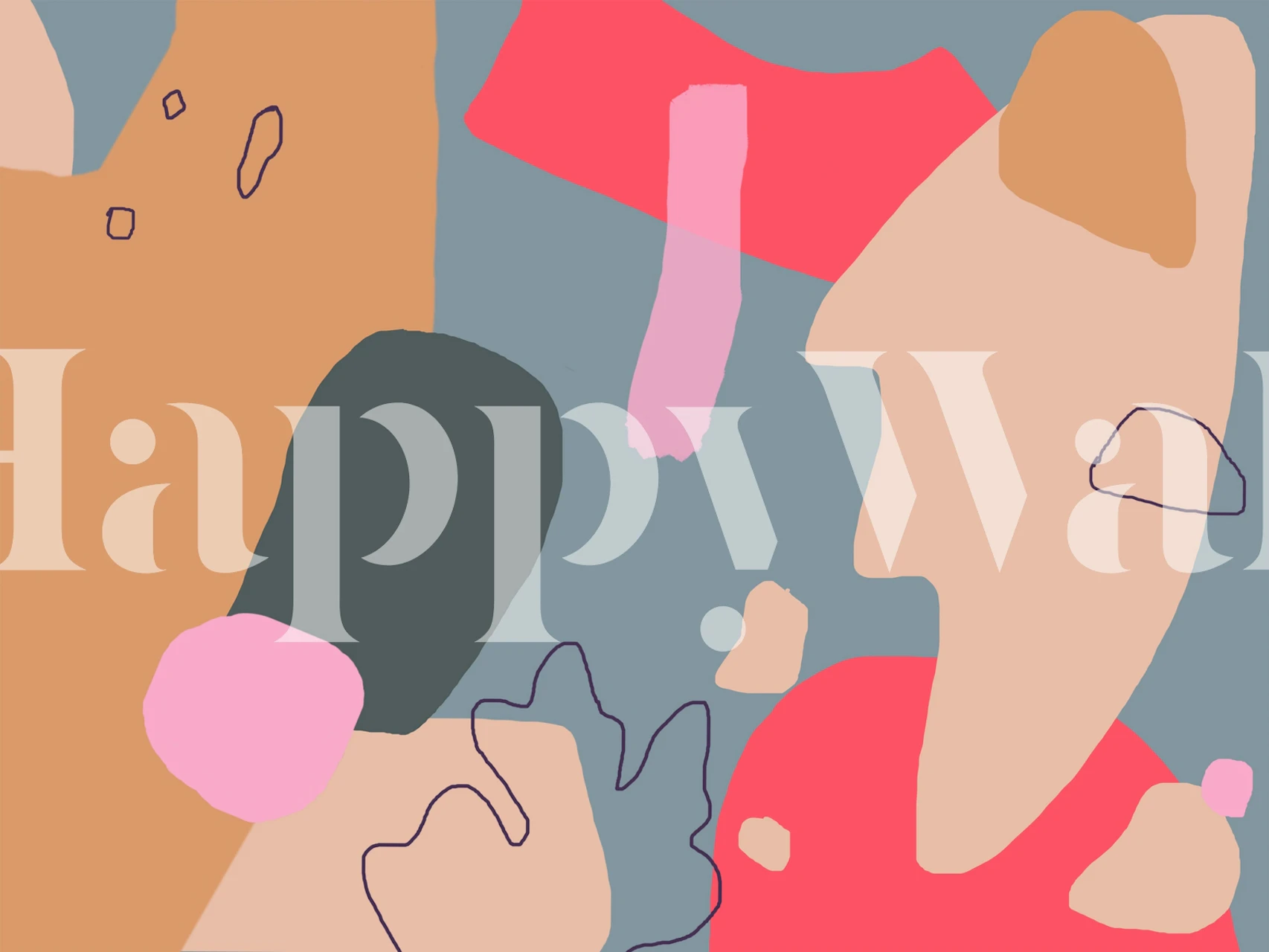 Colorful abstract shapes in pink, grey, and beige wallpaper