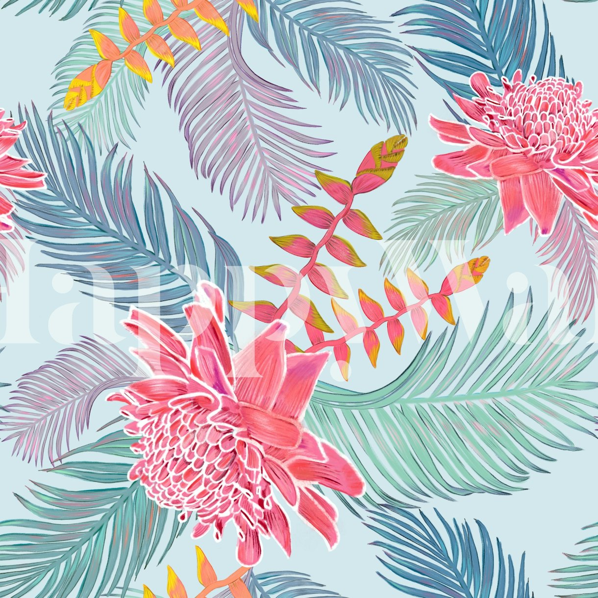 Ginger Flower and Palm Wallpaper | Buy Online at Happywall