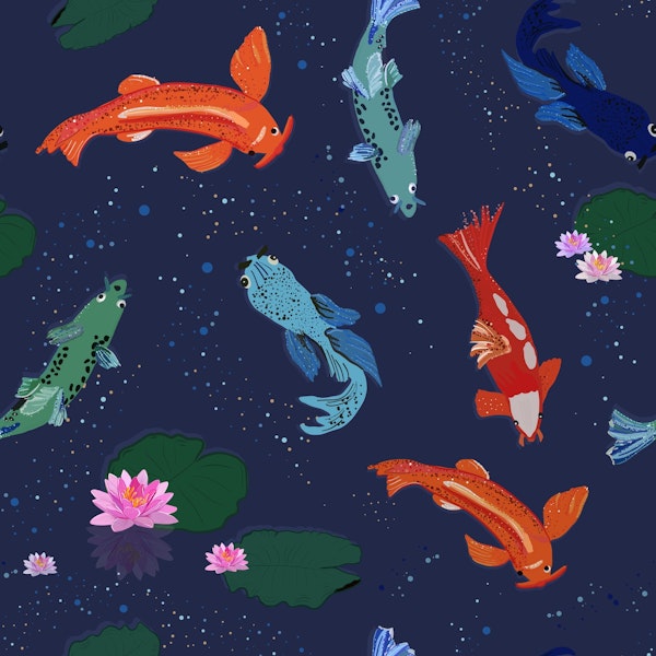 Koi fishes sea creatures navy