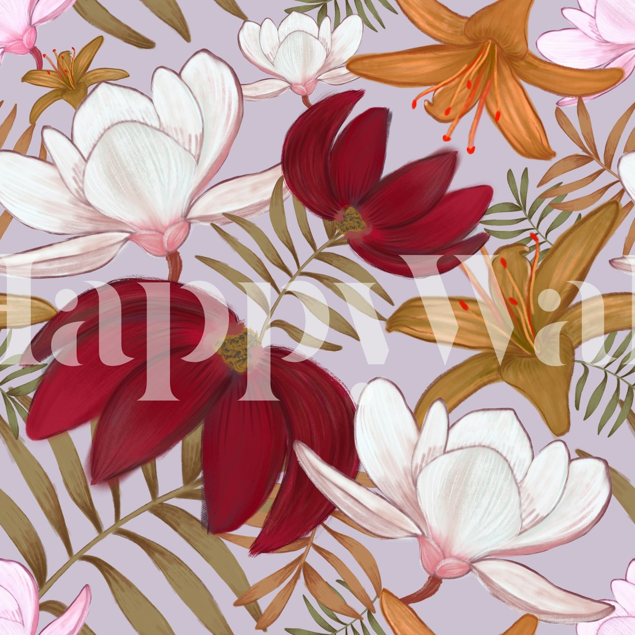 Oil paint tropical flowers tapetdesign