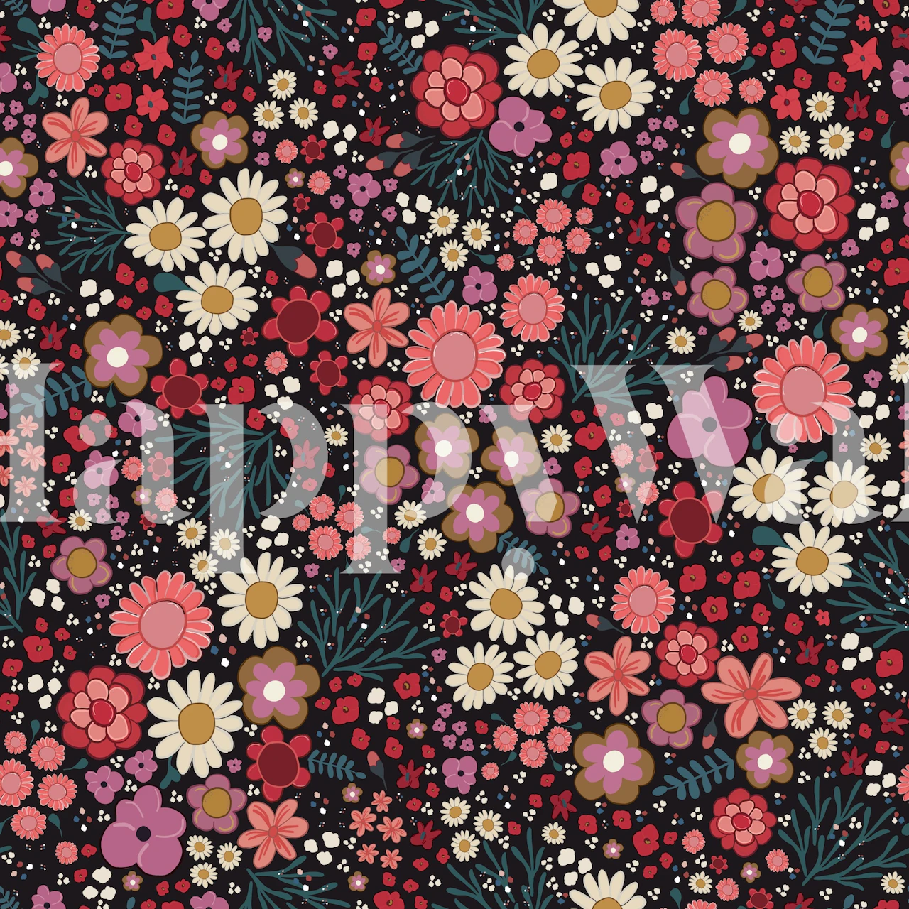 Floral patterns with hand-drawn flowers in pink, white, and green colors wallpaper