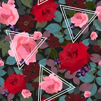 Triangles with red pink roses wallpaper