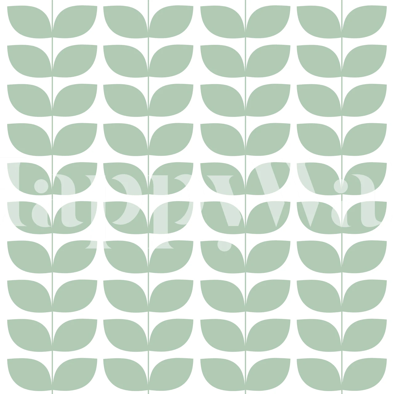 Repeated leaf pattern in mint green on a white background wallpaper