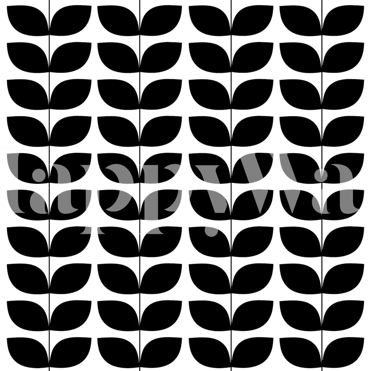 Fotomural danés con motivos de hojas en blanco y negro