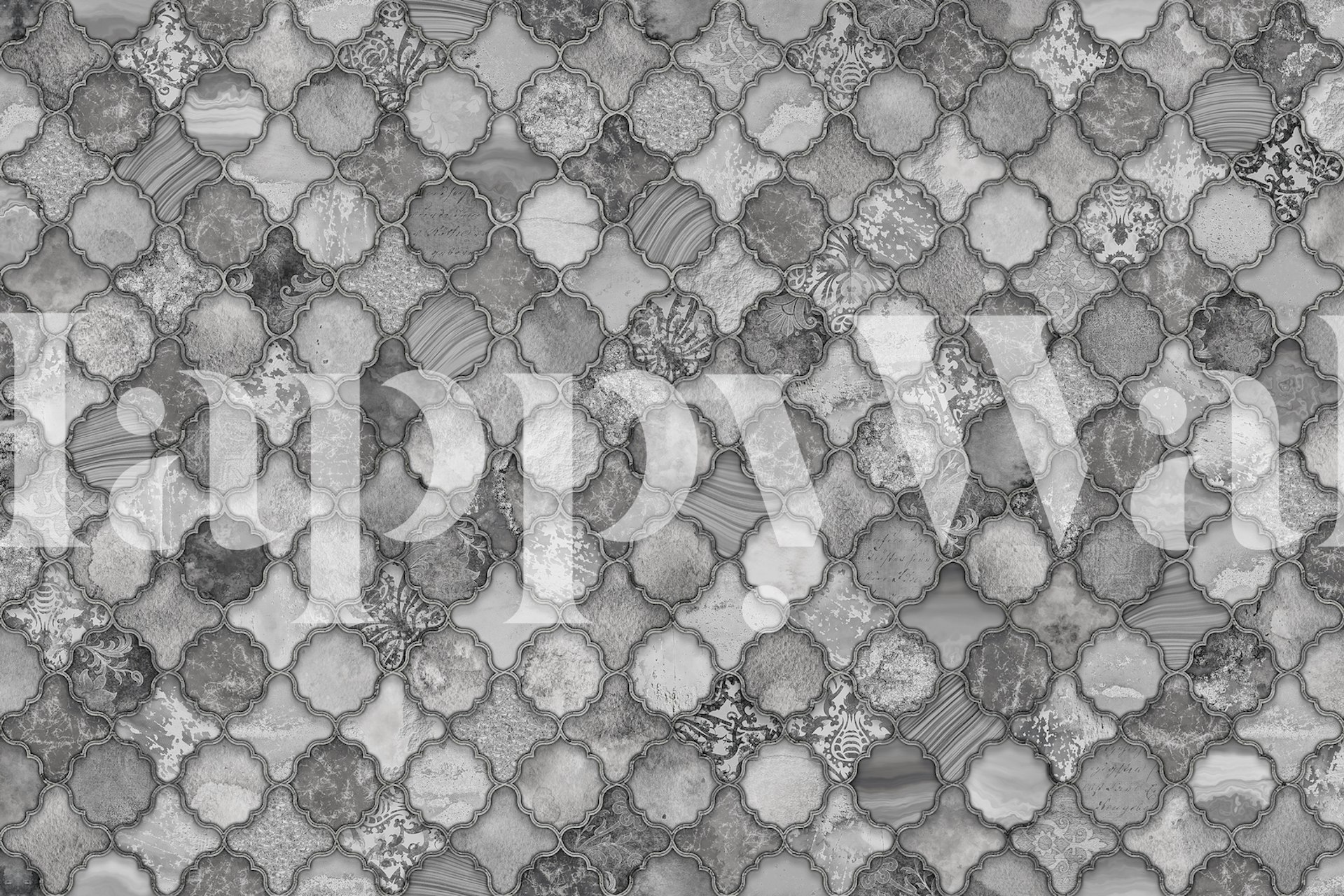 Moroccan tile pattern in black, white, and gray colors wallpaper