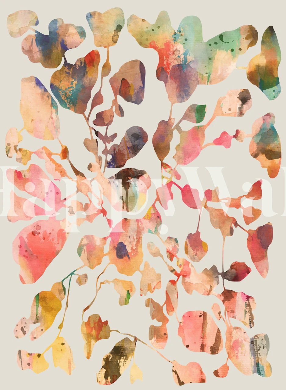 Colorful watercolor floral wallpaper with vibrant leaves