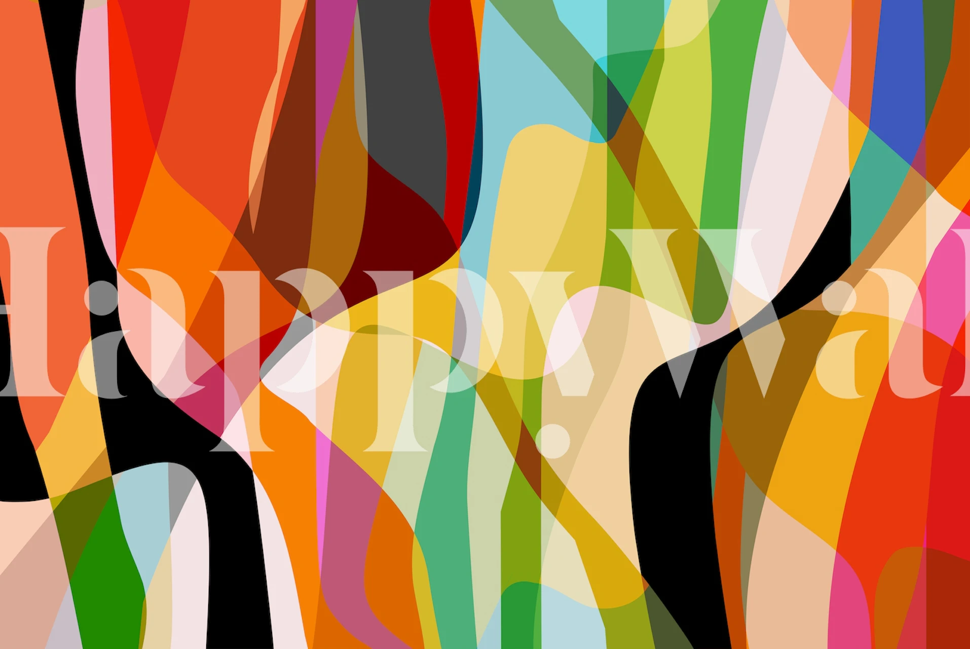 Colorful abstract waves in pink, orange, green, blue and black wallpaper