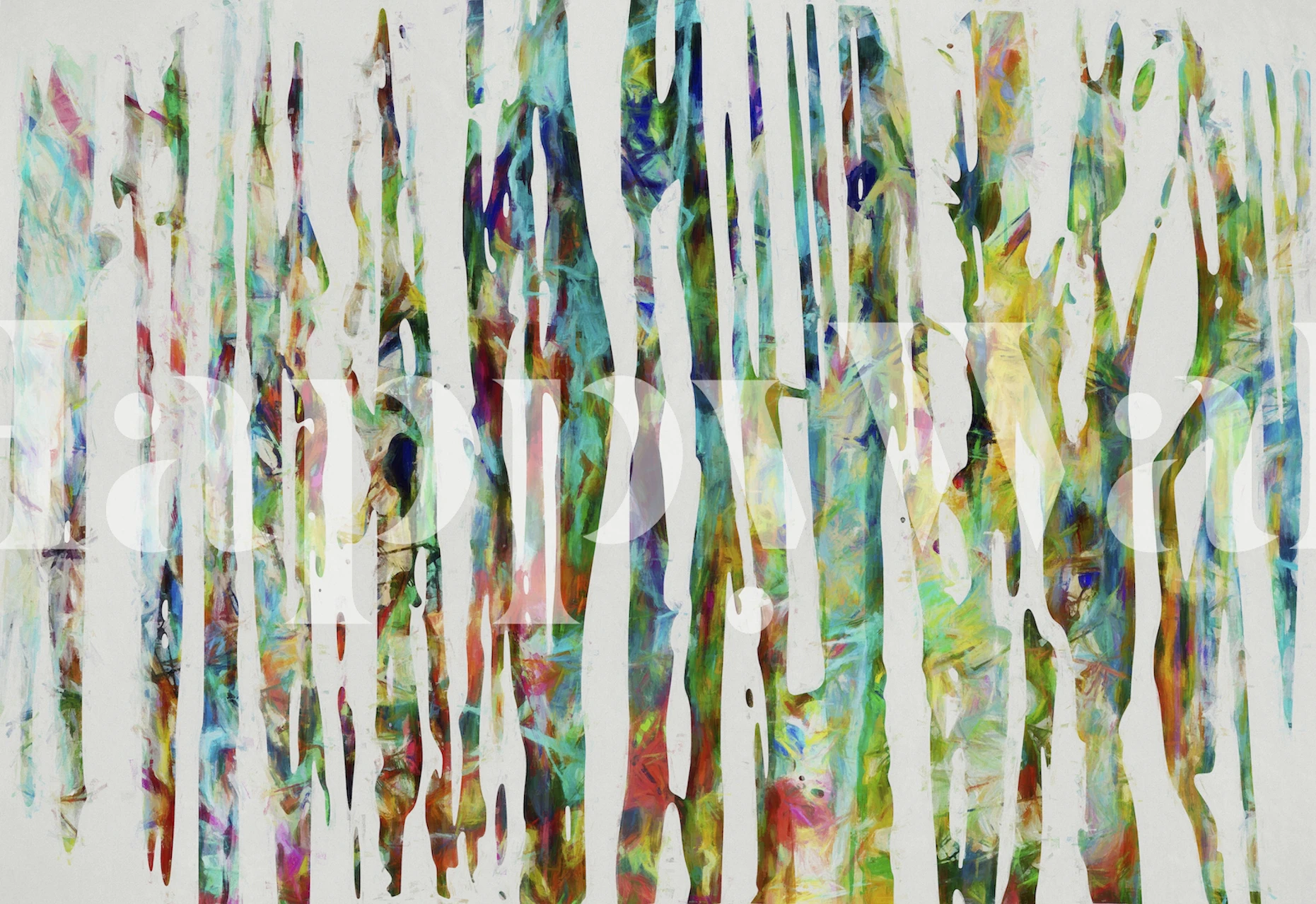 Murale astratto con strisce colorate che ricordano la vernice che scorre lungo un muro, intitolato Paint Rain 2.