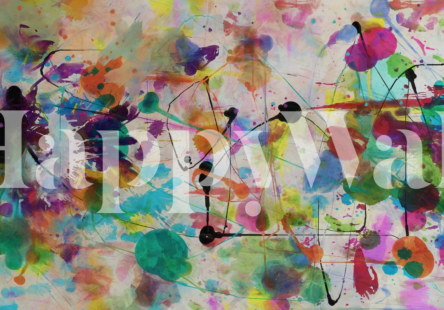 Papier peint abstrait paysage Pollock Party avec des touches de couleurs vives