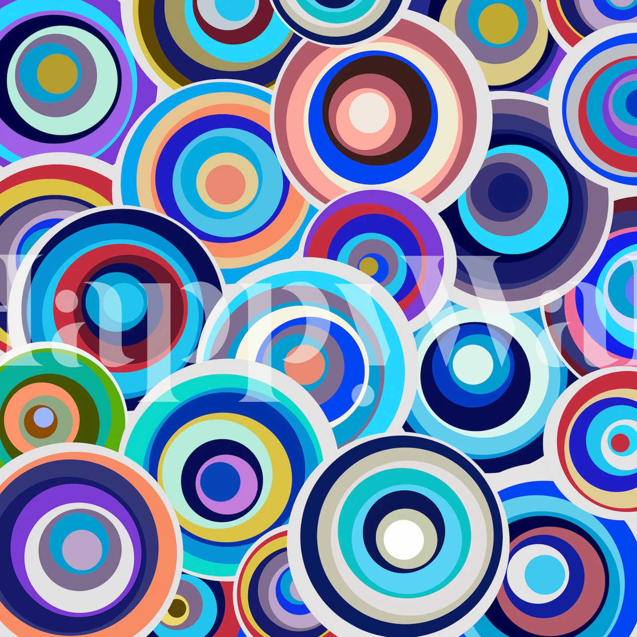 Colorful circular pattern wallpaper in a room