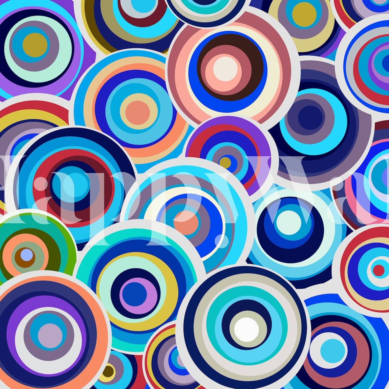 Papel de parede com padrão circular colorido em um quarto