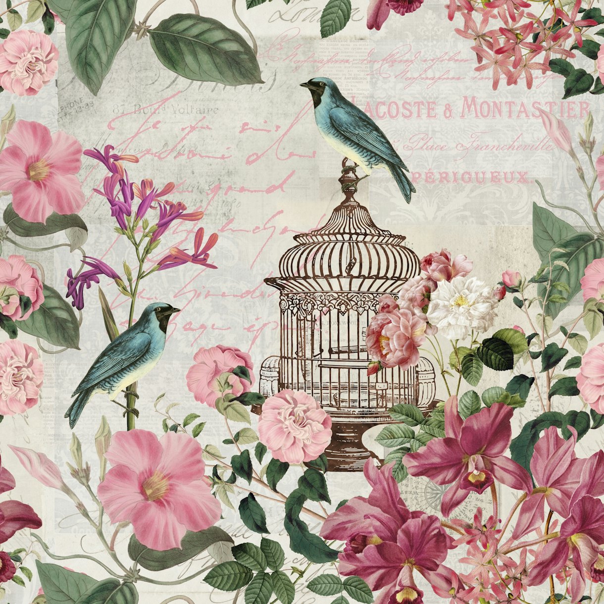 Birds And Flowers Vintage Art wallpaper Free shipping Happywall