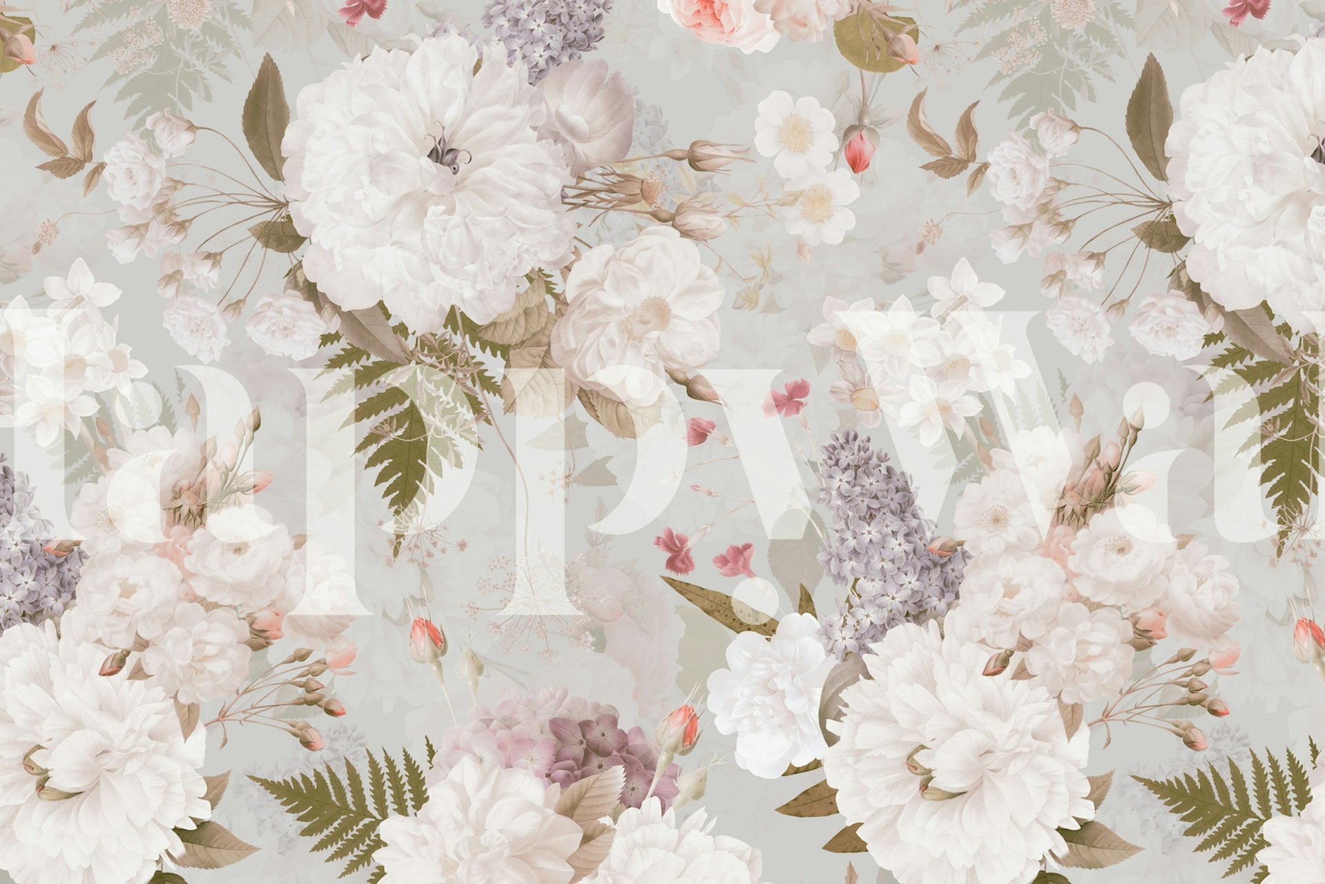 Floral arrangement with soft pastel colors and ferns wallpaper