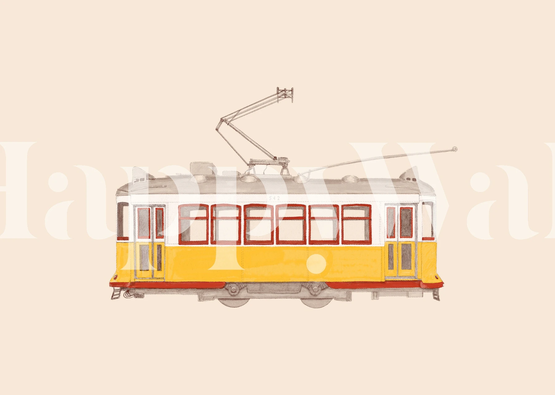 Vintage yellow and red tram illustration wallpaper