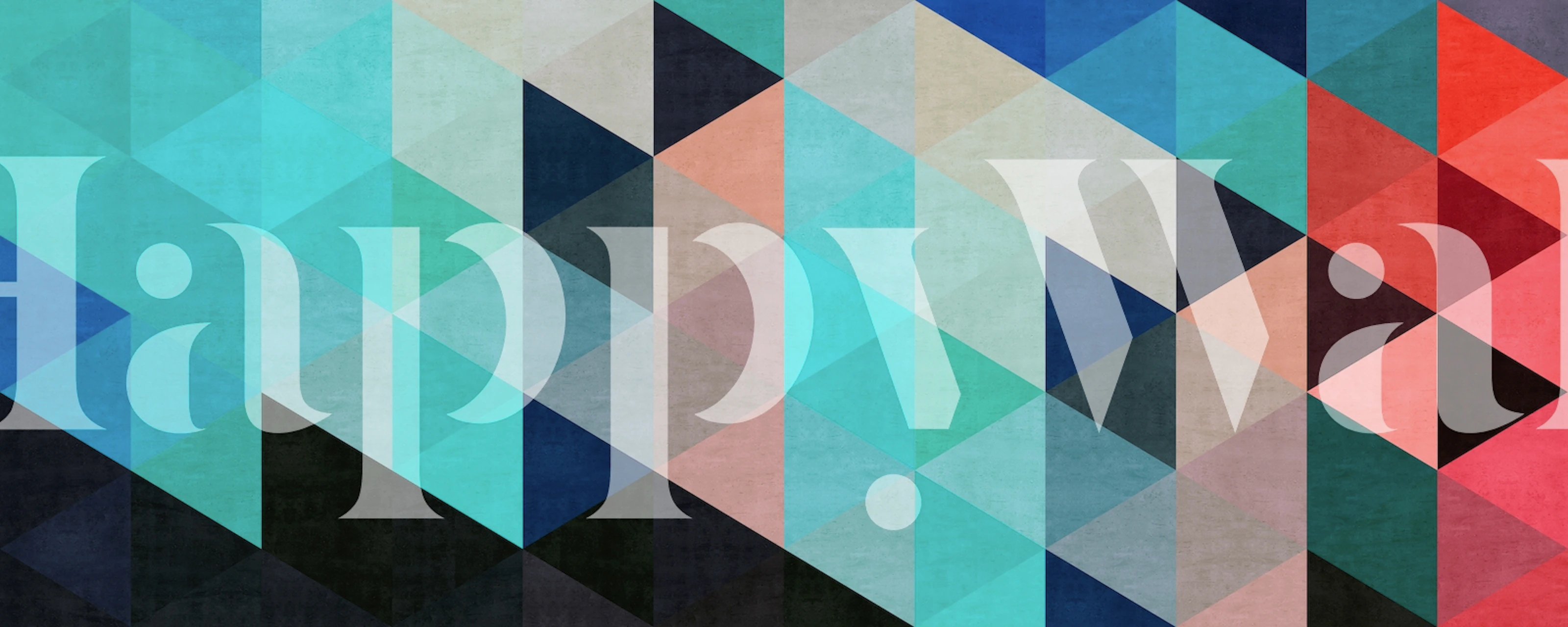 Colorful geometric wallpaper with blue, teal, and pink triangles