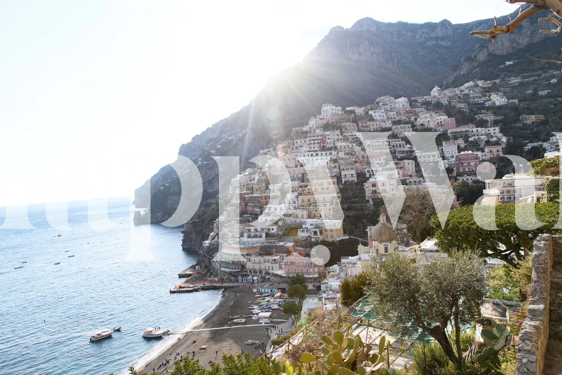 Fotomural paisaje costero italiano con acantilado de Positano y mar