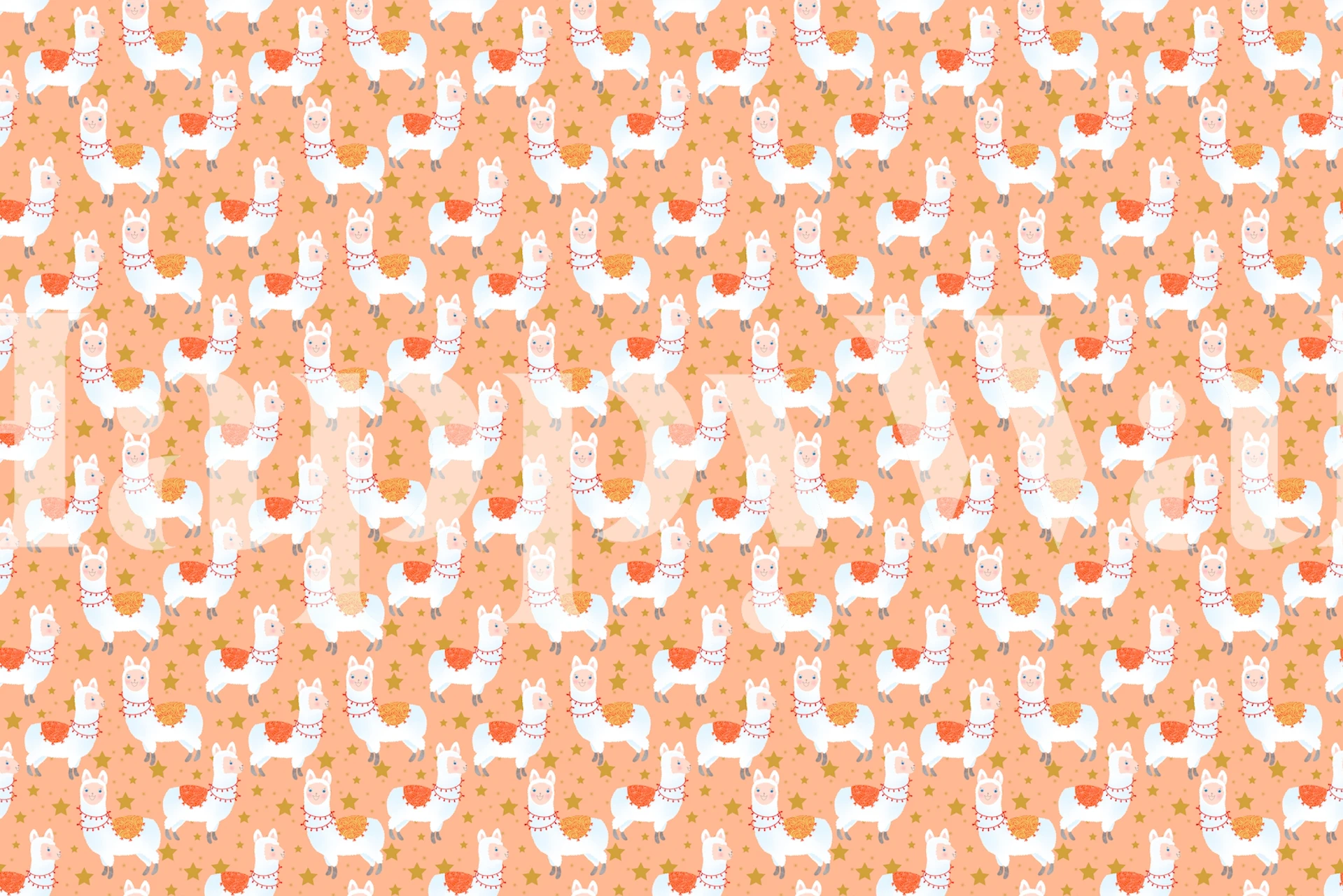 Bunte Happy Llamas auf Orange in einem Raum