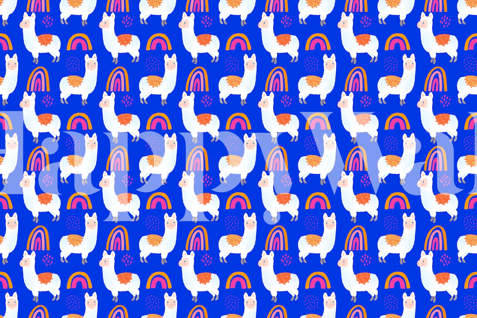 Happy Llamas on Blue Wallpaper - Cute and Whimsical Design | Happywall