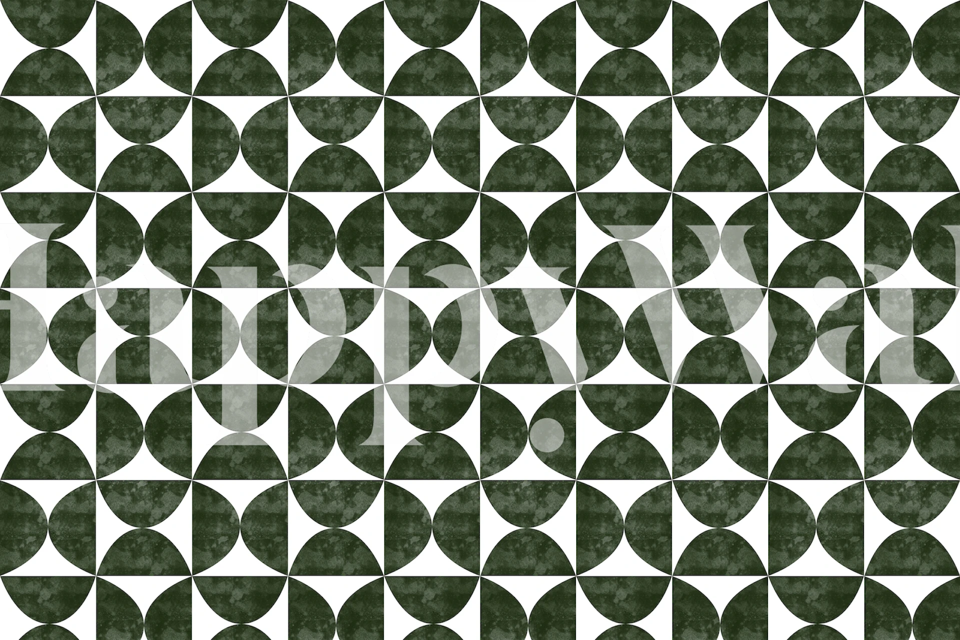 Green geometric patterned wallpaper with alternating semicircles